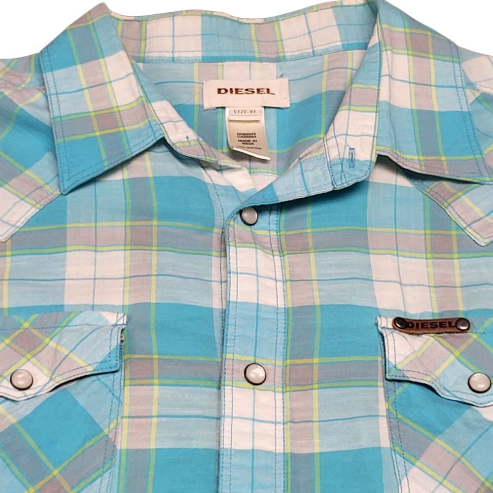 Diesel Slim Fit Button Down Dress Shirt Aqua Pearl Buttons Long Sleeve Size XL